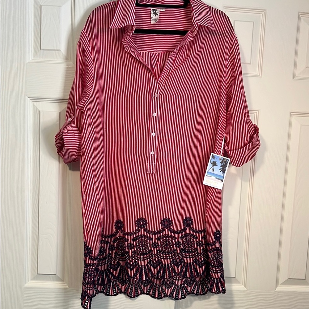 Violet Sky Red and Blue Sleeve Polo Midi Dress